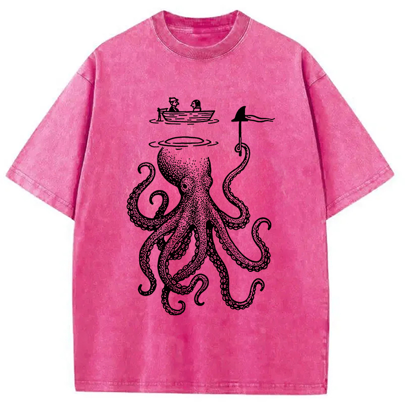 Modecanvas Octopus Disguised As Shark Washed T-Shirt