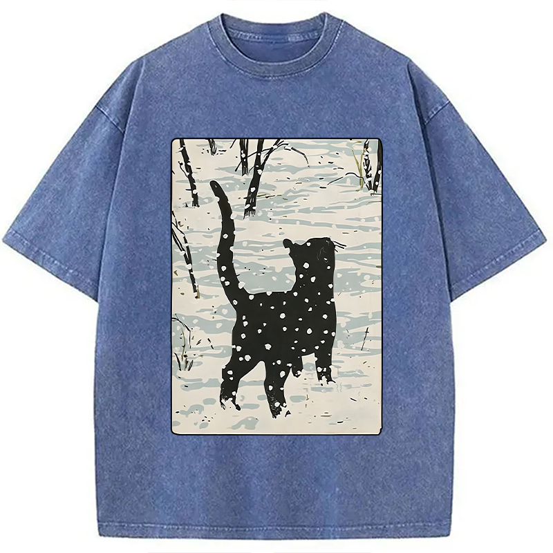 Modecanvas Cat In The Snow Washed T-Shirt