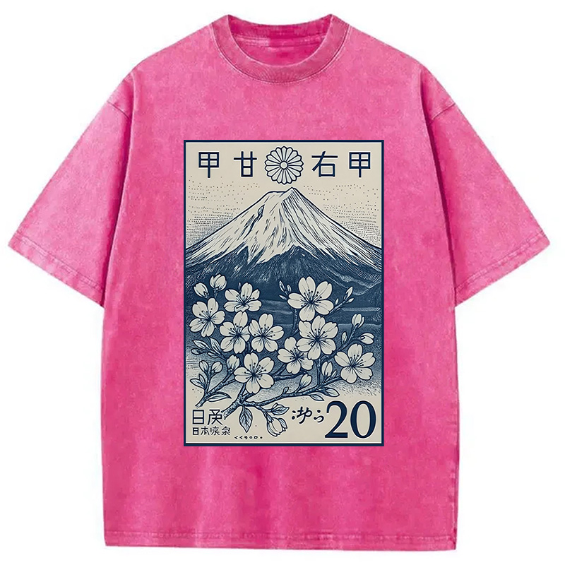 Modecanvas Vintage Sakura Stamp Washed T-Shirt