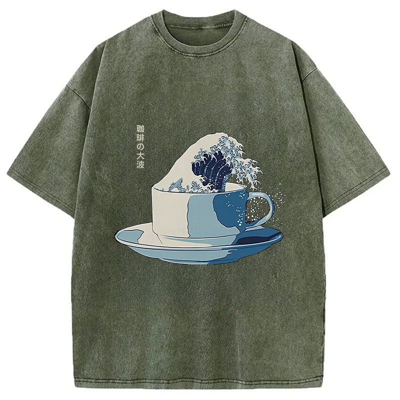 Modecanvas Retro Teacup Wave Washed T-Shirt