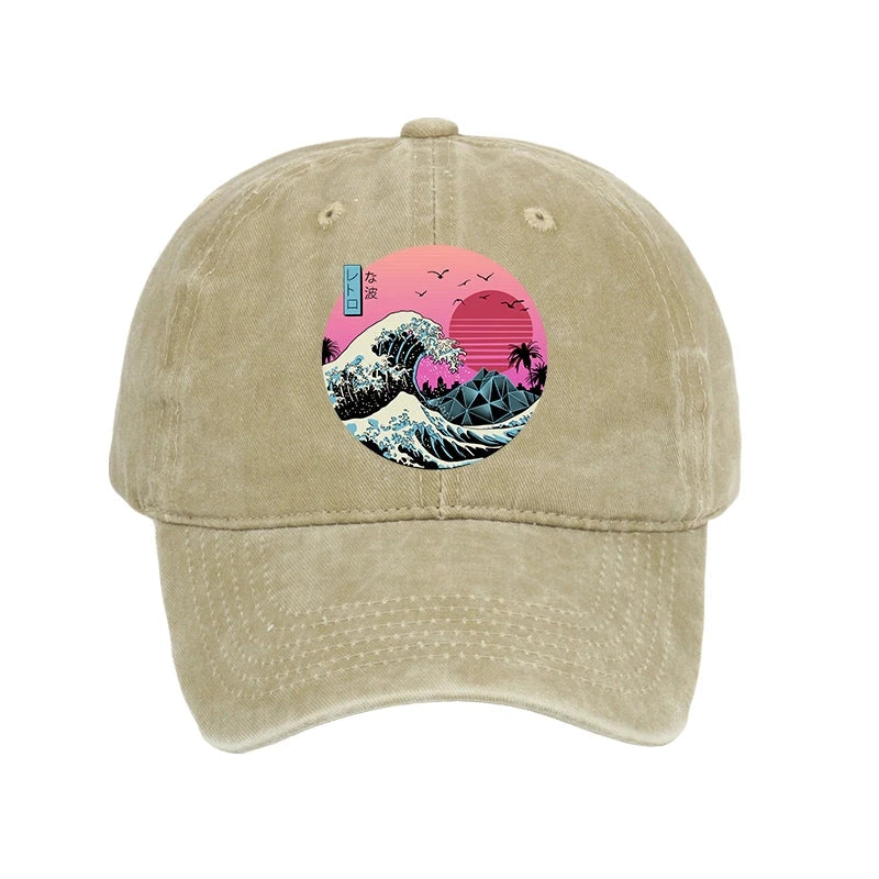 Modecanvas Japanese The Great Retro Wave Washed Cap-modecanvas
