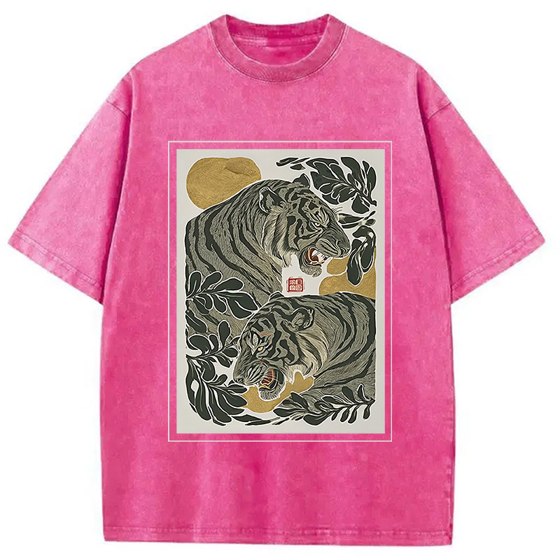 Modecanvas Woodcut Tiger Washed T-Shirt