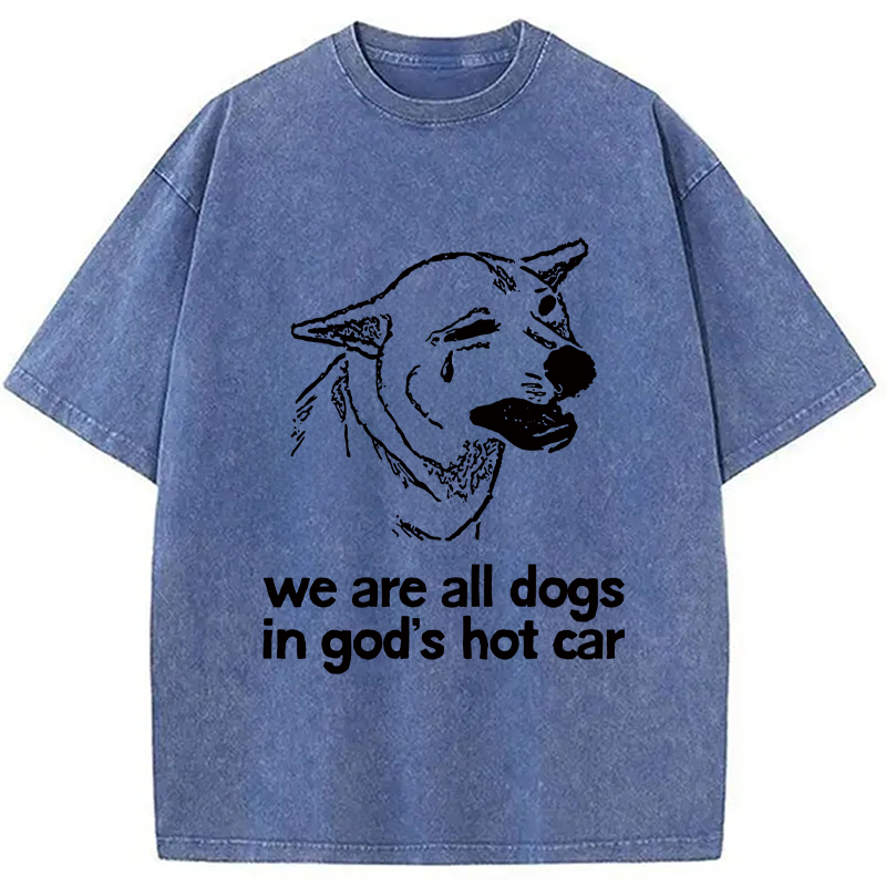 Modecanvas Sad Dog Funny Washed T-Shirt-modecanvas