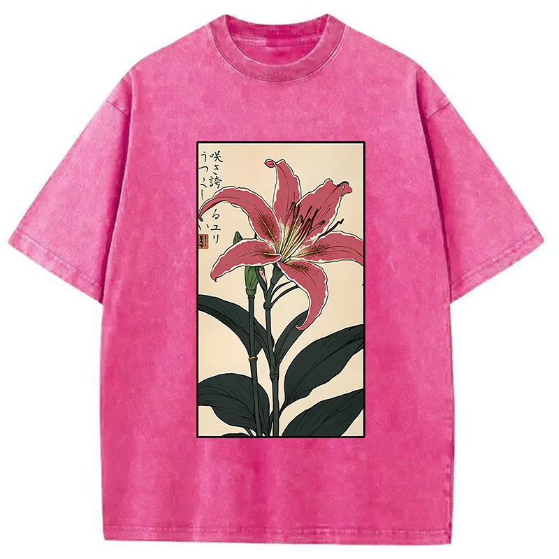 Modecanvas Retro Lily Washed T-Shirt-modecanvas