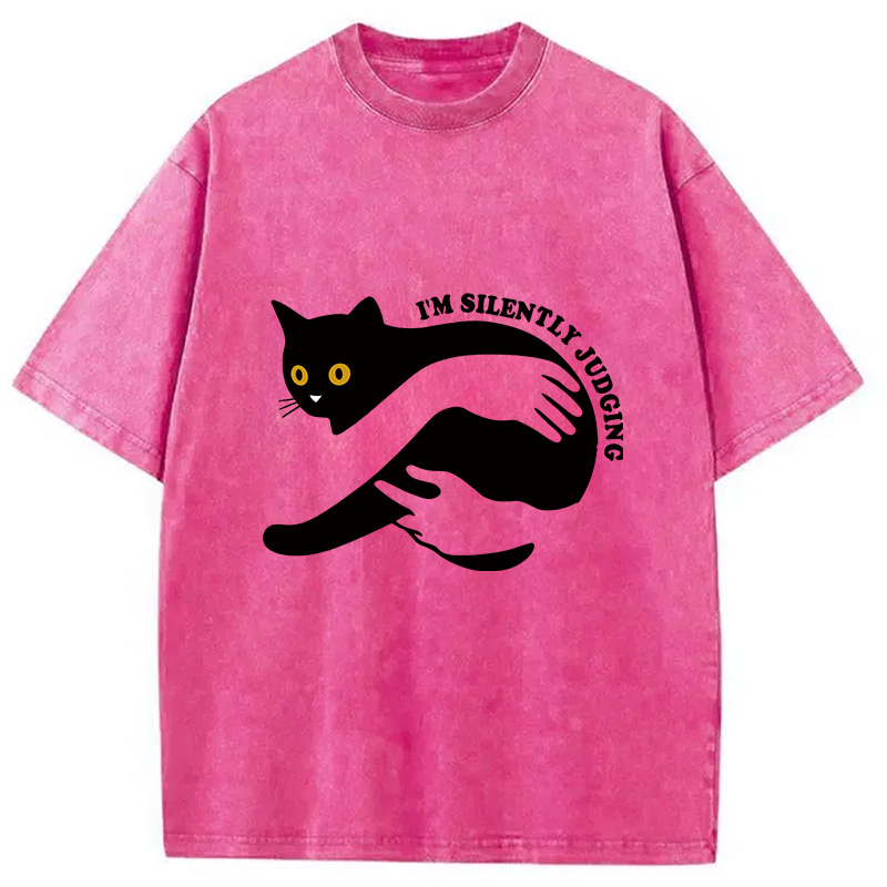 Modecanvas Black Cat In Arms Judging You Washed T-Shirt