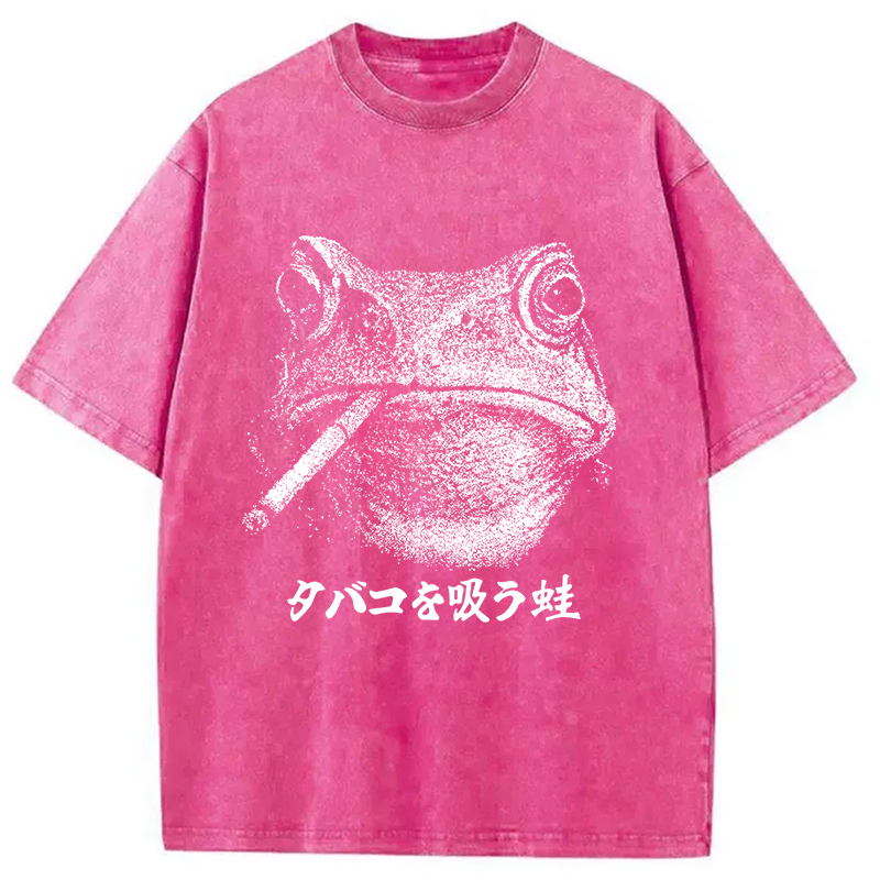 Modecanvas Funny Smoking Frog Meme Washed T-Shirt