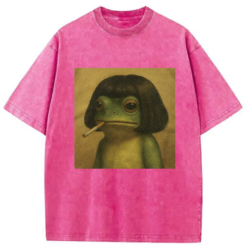 Modecanvas Frog Face With Bob Haircut Meme Washed T-Shirt