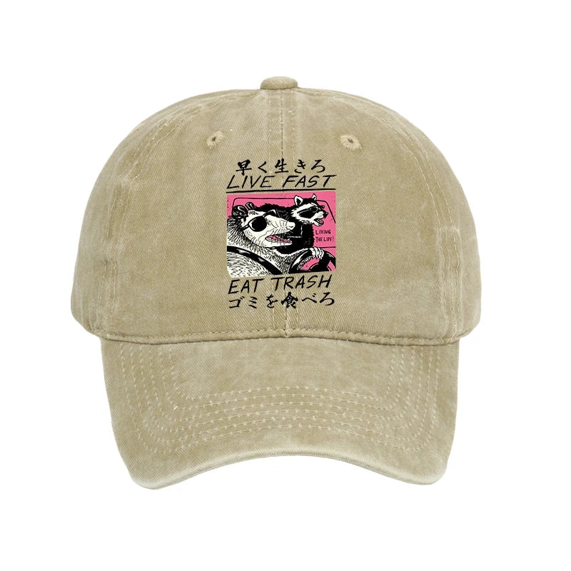 Modecanvas Live Fast Eat Trash Washed Cap-modecanvas