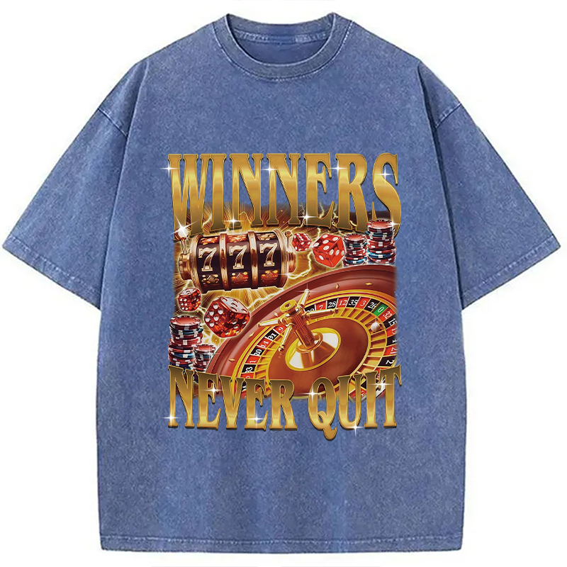 Modecanvas Winners Never Quit Funny Meme Washed T-Shirt