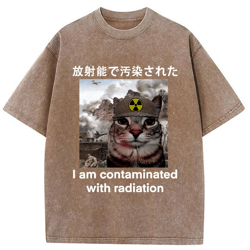 Modecanvas Cat Suffering From Nuclear Radiation Washed T-Shirt-modecanvas