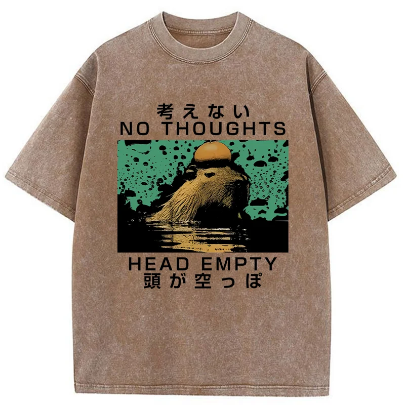 Modecanvas Capybara No Thoughts Head Empty Washed T-Shirt