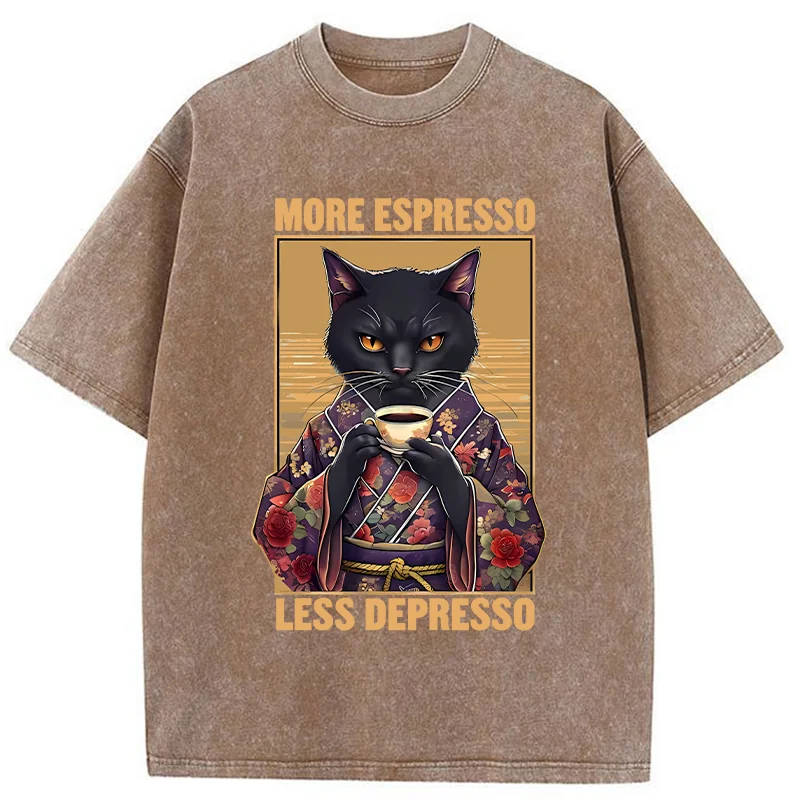 Modecanvas More Espresso Less Depresso Funny Washed T-Shirt