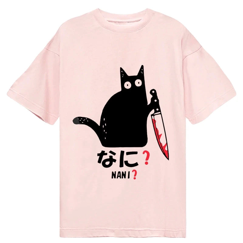Modecanvas A Puzzled Cat Holding A Knife DTG Printing Classic T-Shirt-modecanvas