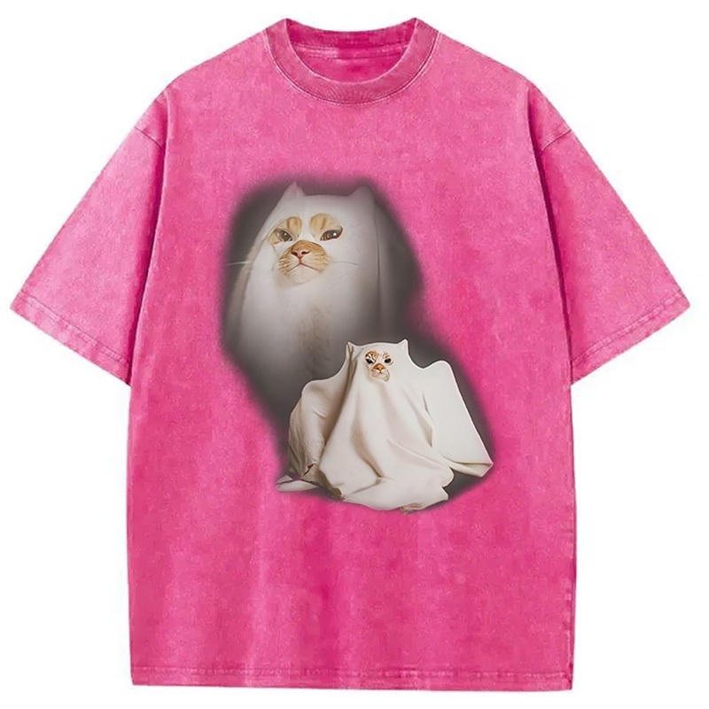 Modecanvas Ghost Cat Meme Washed T-Shirt-modecanvas