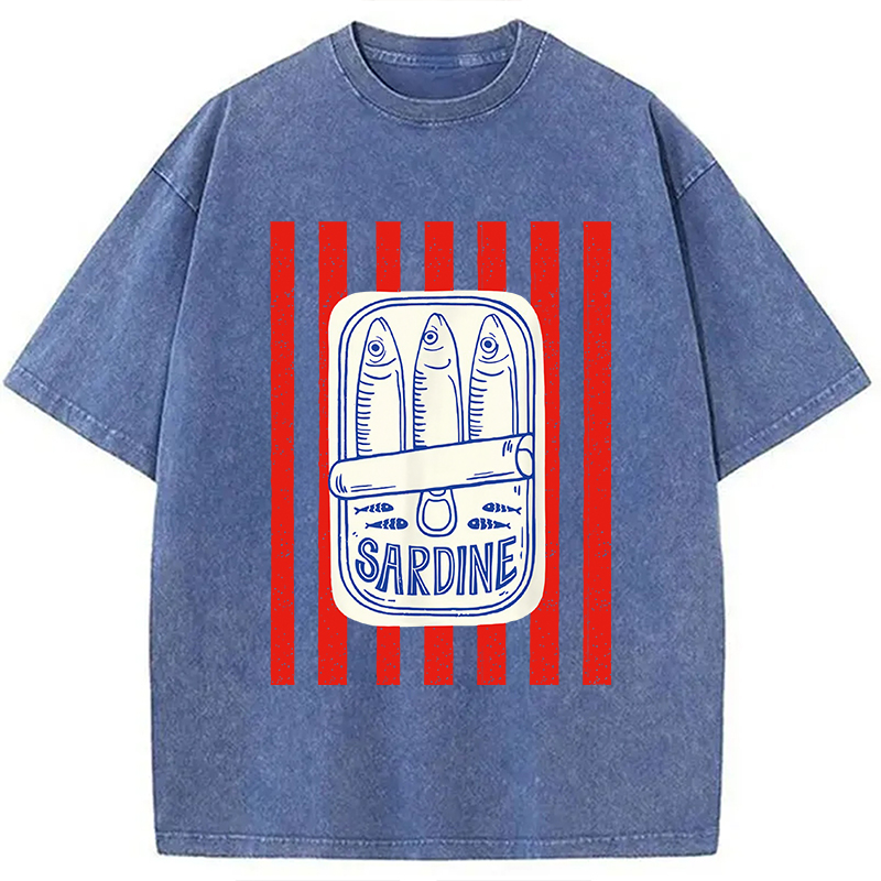 Modecanvas Les Sardines Red Stripes Fisherman Washed T-Shirt
