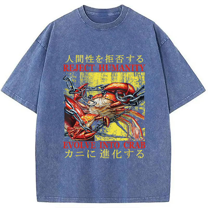 Modecanvas Japanese Funny Crab Meme Washed T-Shirt