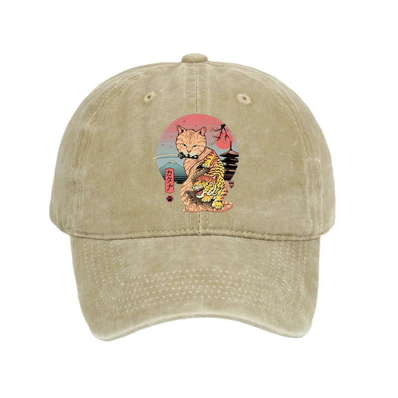 Modecanvas Katana Cat Tattoo Washed Cap-modecanvas