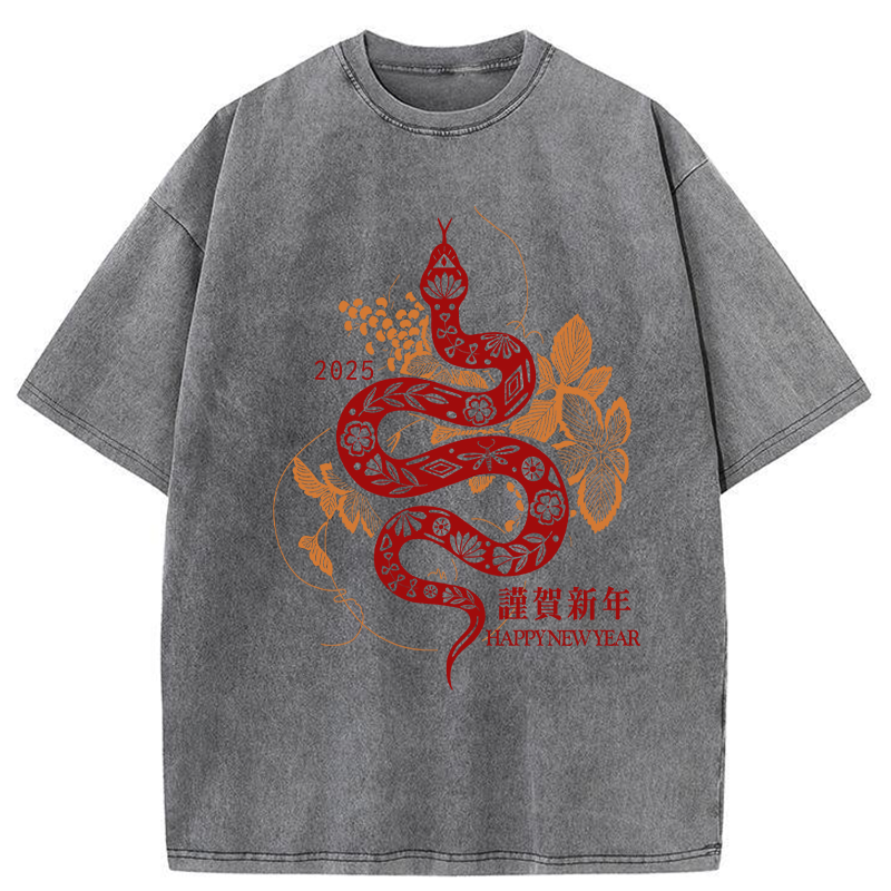 Modecanvas Welcome The Year Of The Snake Washed T-Shirt