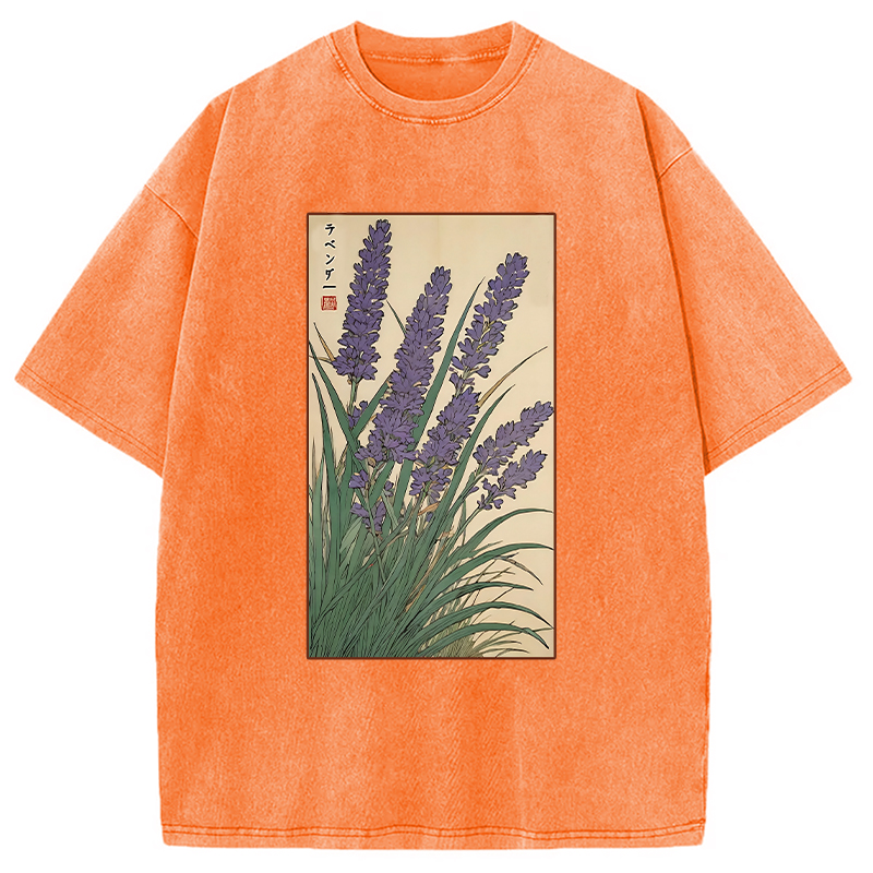Modecanvas Lavender Ukiyo-e Japanese Washed T-Shirt-modecanvas