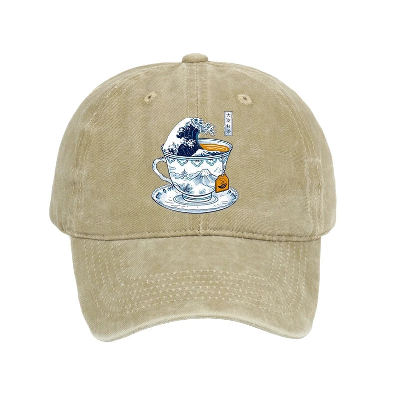 Modecanvas The Great Kanagawa Tea Wave Washed Cap-modecanvas
