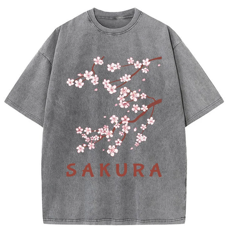 Modecanvas Japanese Beautiful Sakura Washed T-Shirt