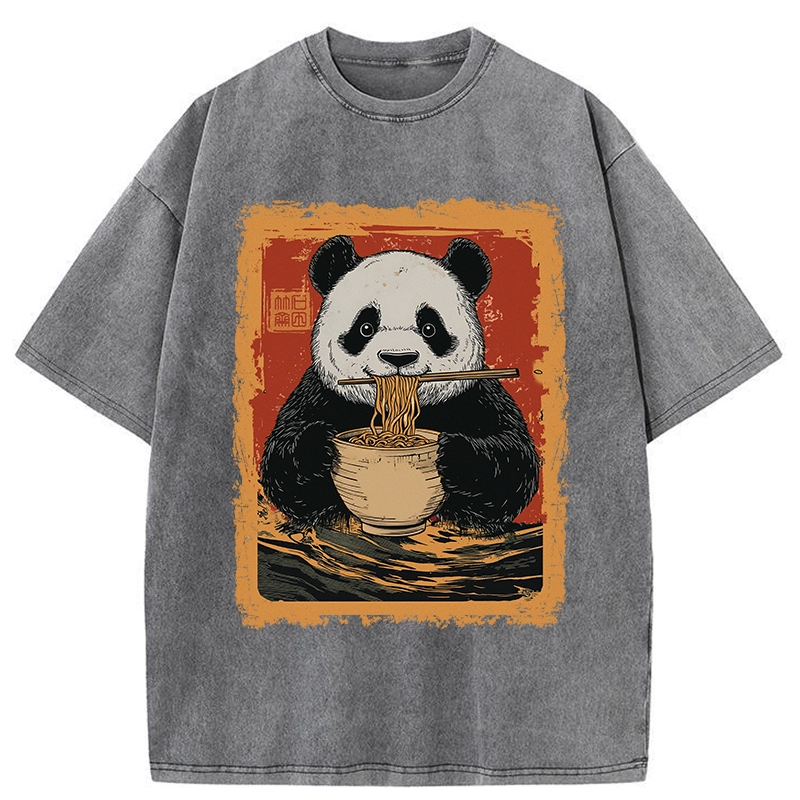Modecanvas Ramen Lover Panda Washed T-Shirt-modecanvas