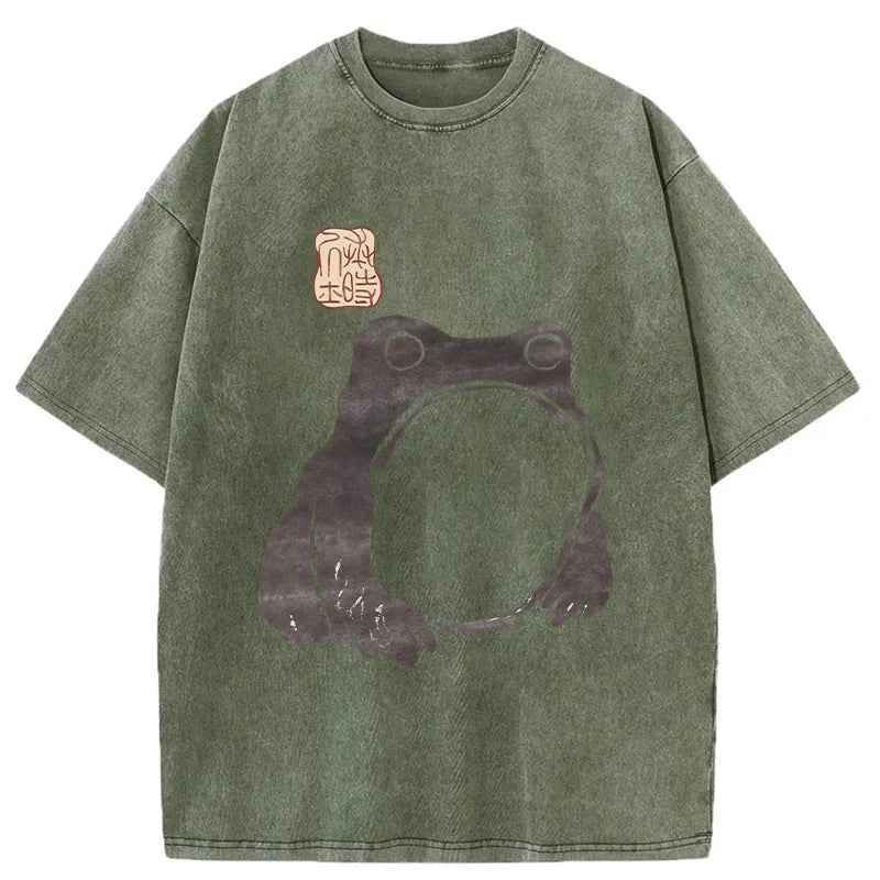 Modecanvas Matsumoto Hoji Woodblock Print Frog Washed T-Shirt-modecanvas