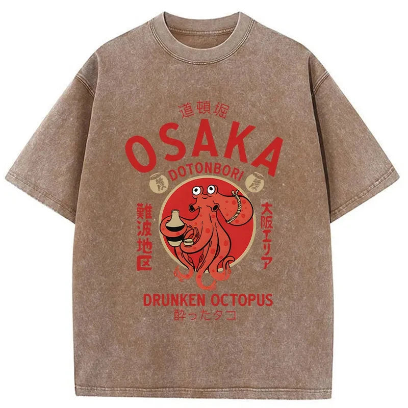 Modecanvas Drunken Octopus Japan Washed T-Shirt-modecanvas