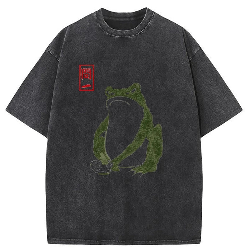 Modecanvas Woodblock Print Frog Washed T-Shirt