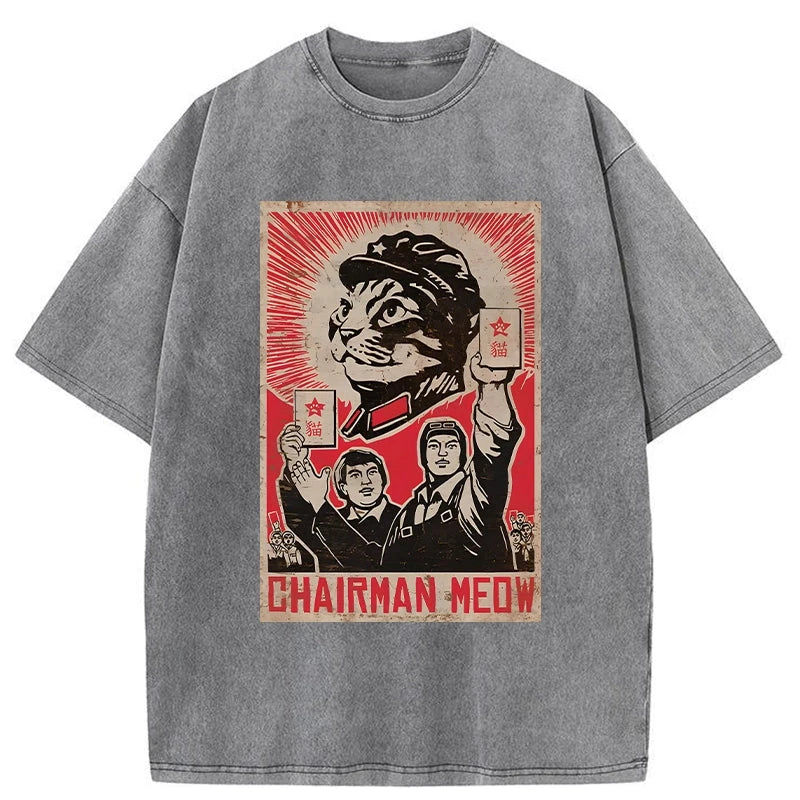 Modecanvas Meow Mao Cat Meme Washed T-Shirt