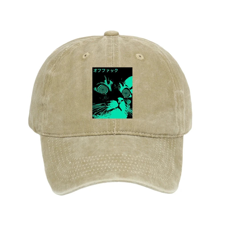 Modecanvas Cool Cat Japanese Washed Cap-modecanvas