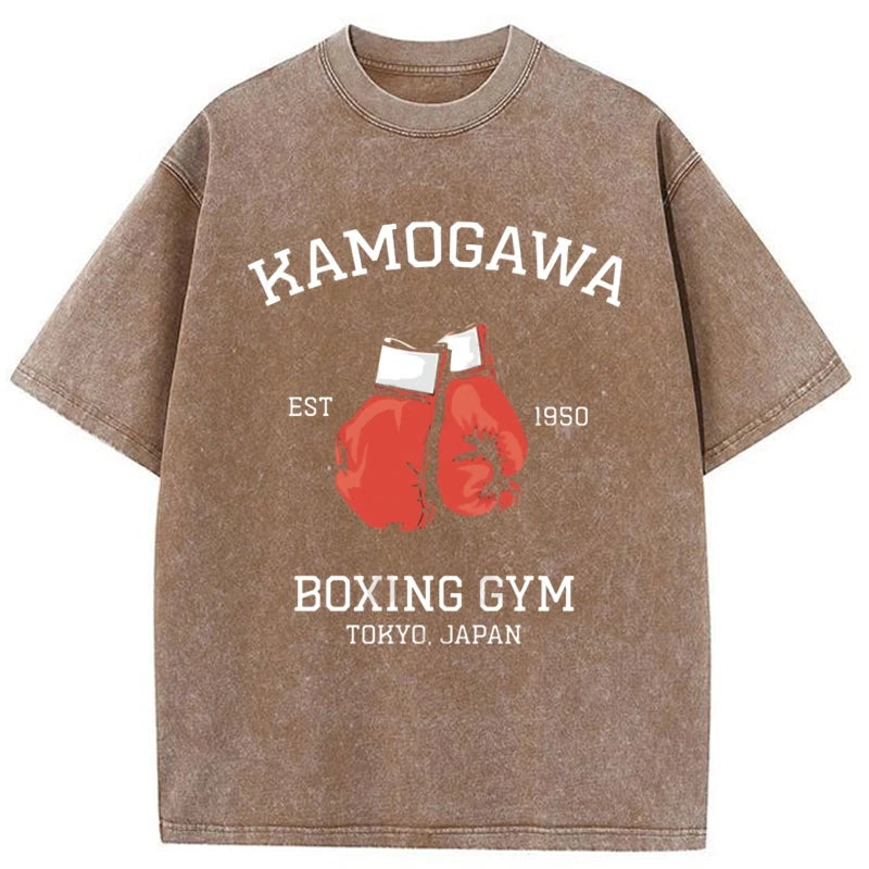 Modecanvas Retro Boxing Gloves Manga Anime Washed T-Shirt-modecanvas