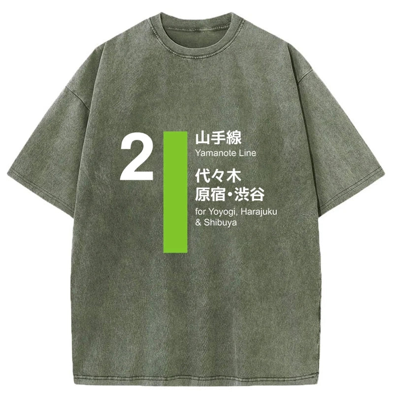 Modecanvas Yamanote Line Shibuya and Harajuku Washed T-Shirt