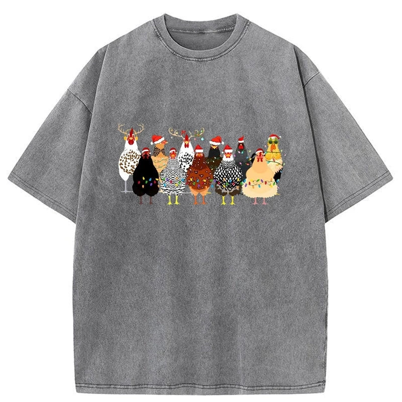 Modecanvas A Flock Of Christmas Chickens Washed T-Shirt