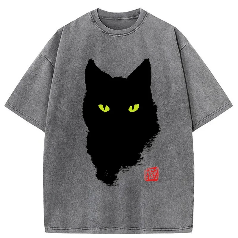 Modecanvas Cat Sharp Gaze Washed T-Shirt