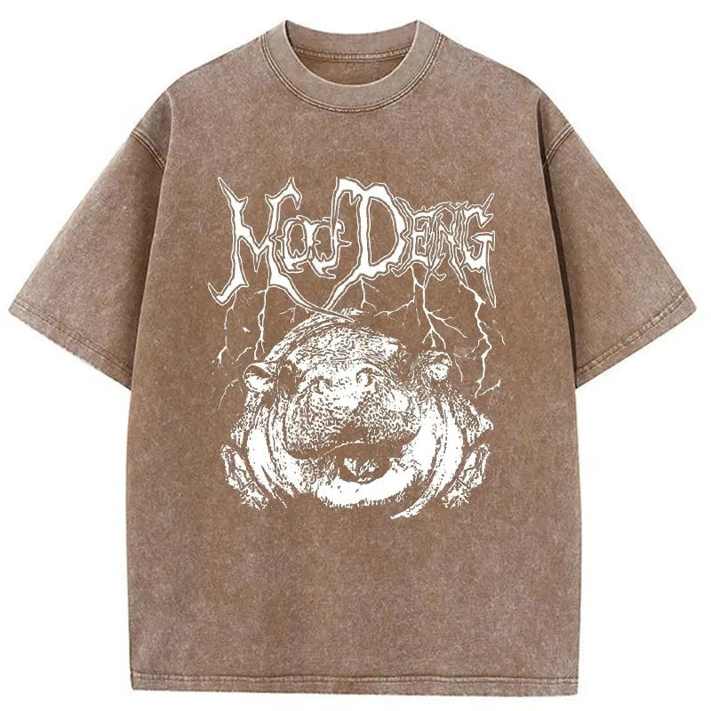 Modecanvas Moo Deng Washed T-Shirt-modecanvas