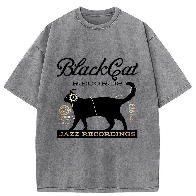 Modecanvas Black Cat Japan Washed T-Shirt-modecanvas