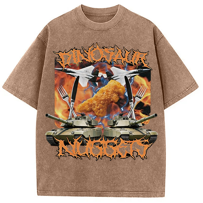 Modecanvas Funny Dinosaur Chicken Washed T-Shirt