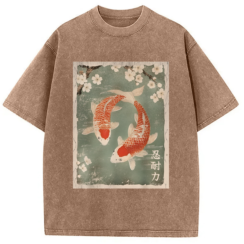 Modecanvas Koi fish and Cherry Blossom Washed T-Shirt