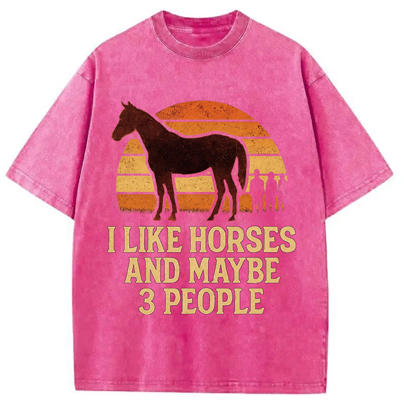 Modecanvas I Like Horse And Maybe 3 People DTG Printing Washed T-Shirt