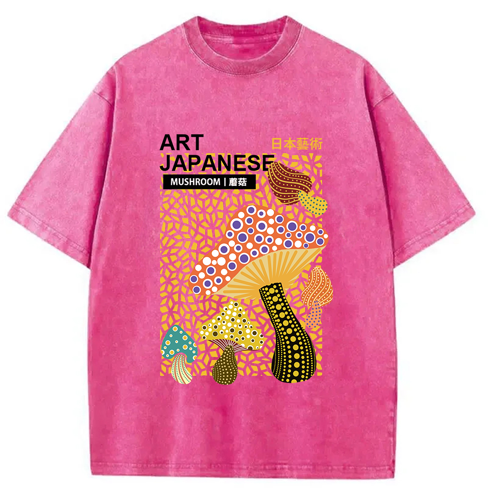 Modecanvas Colorful Mushroom Japanese Art Washed T-Shirt