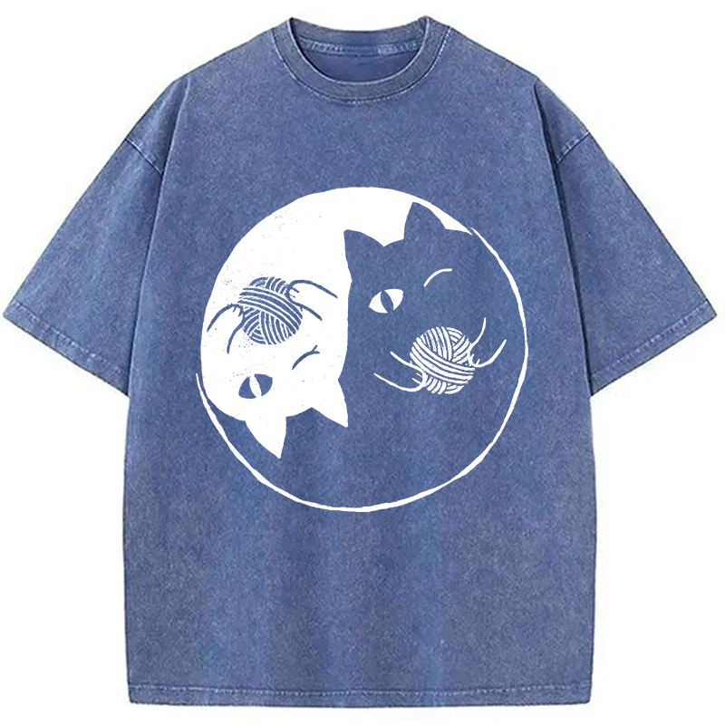 Modecanvas Yin Yarn Cat Washed T-Shirt-modecanvas