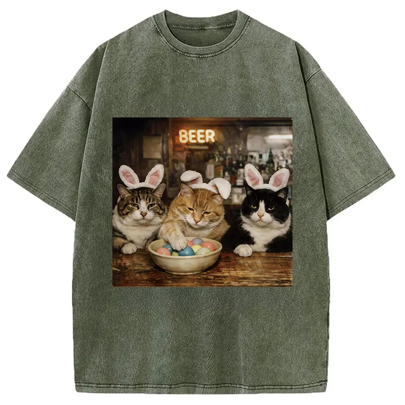 Modecanvas Funny Easter Cats DTG Printing Washed T-Shirt