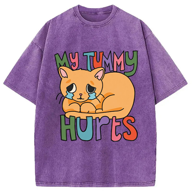 Modecanvas My Tummy Hurts Cat DTG Printing Washed T-Shirt