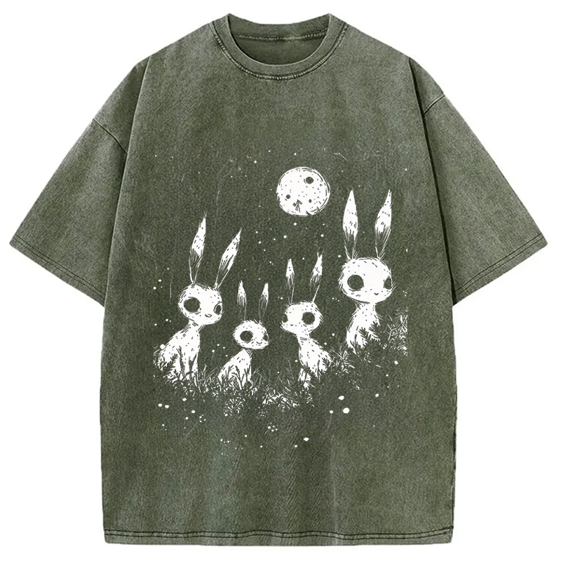 Modecanvas Weirdcore Bunny DTG Printing Washed T-Shirt-modecanvas