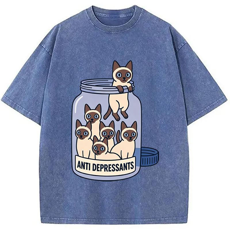 Modecanvas Cute Siamese DTG Printing Washed T-Shirt
