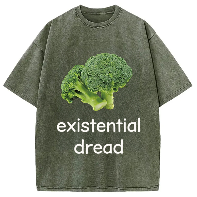 Modecanvas Existential Dread Broccoli DTG Printing Washed T-Shirt
