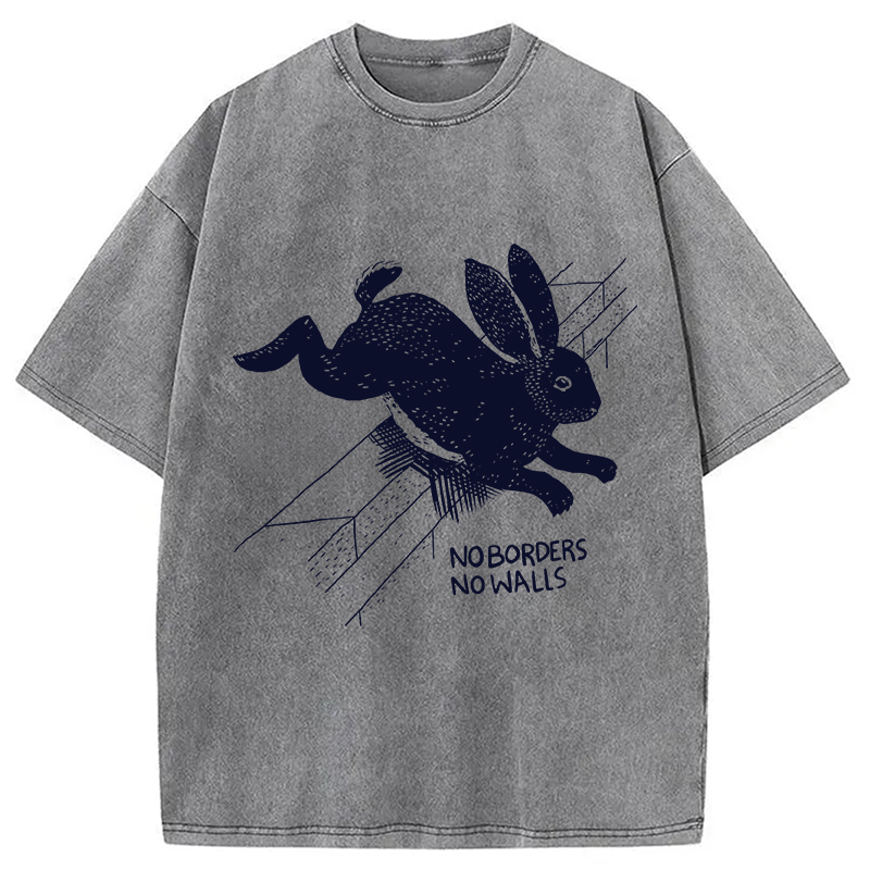 Modecanvas No Borders No Walls Bunny DTG Printing Washed T-Shirt