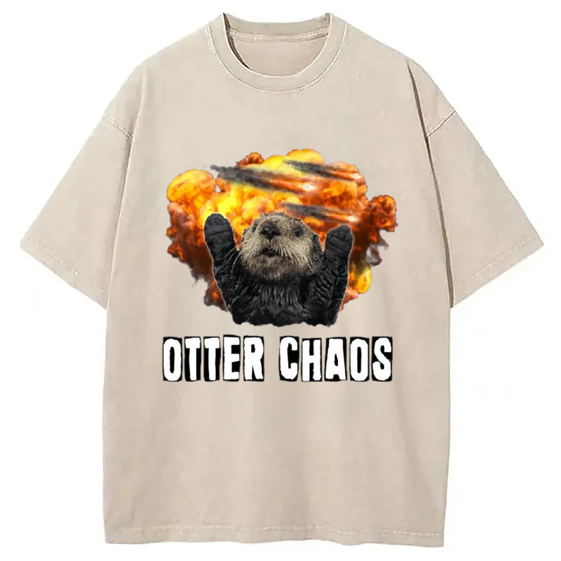 Modecanvas Otter Chaos Washed T-Shirt-modecanvas