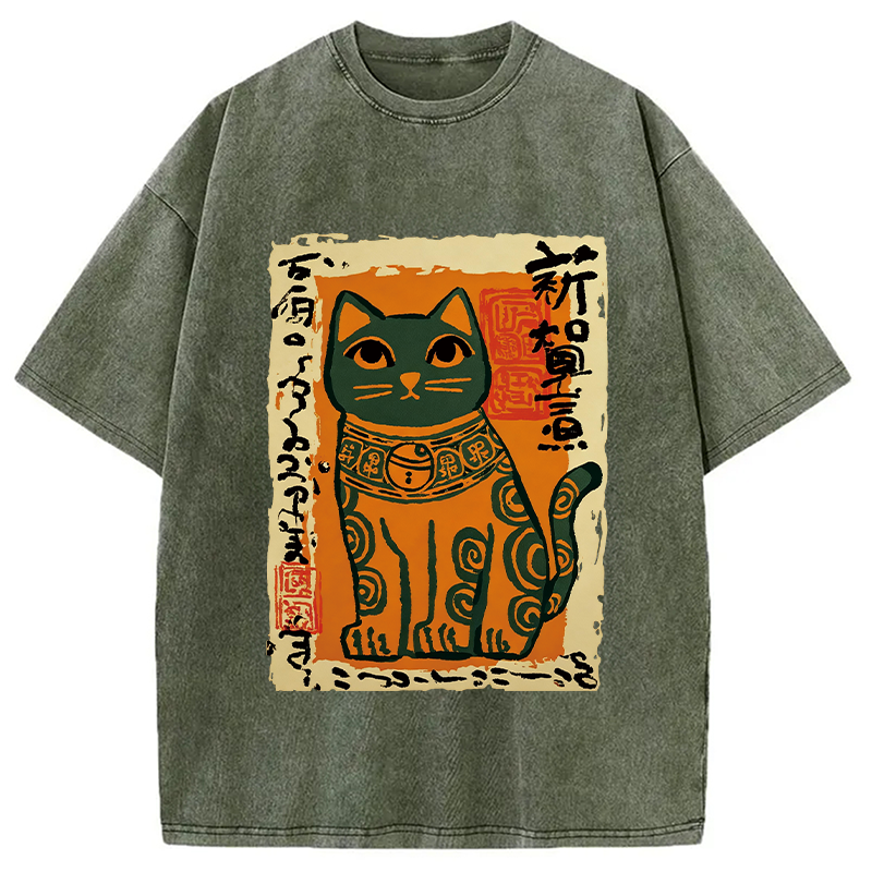 Modecanvas Lucky Cat DTG Printing Washed T-Shirt